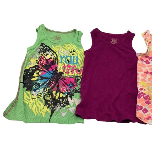 Lot Of 3 Girls Size XS 4-5 Tank Tops Green Purple Pink Butterfly & Leopard Print - Picture 3 of 12